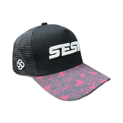 SESH Bloom Hibiscus Trucker Hat (Black/Pink)