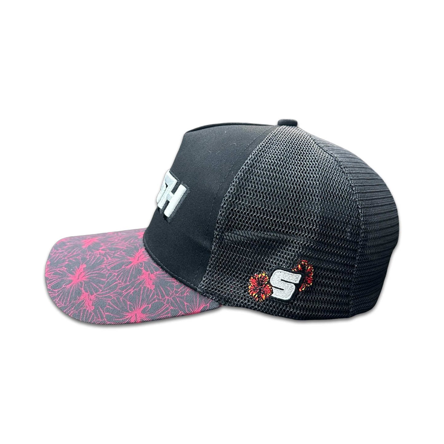 SESH Bloom Hibiscus Trucker Hat (Black/Pink)